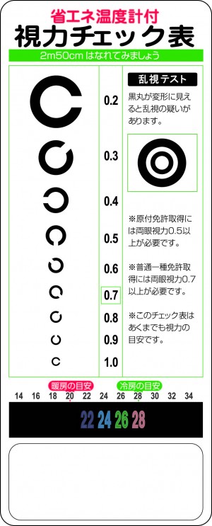 省エネ温度計付き視力チェック表のイメージ写真